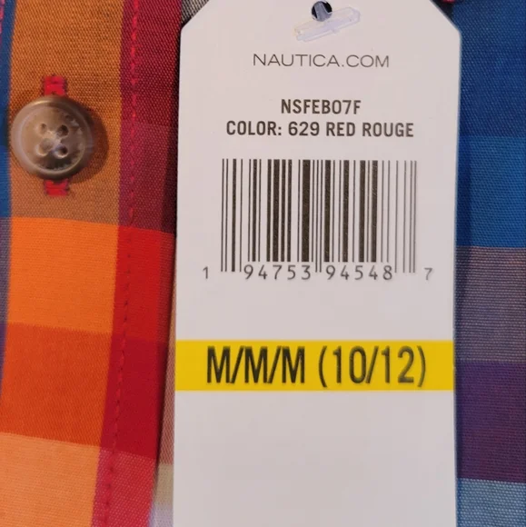 Nautical Boy's Multicolor Plaid Shirt; Style: Long Sleeve. Size: 10/12 (M). - Picture 5 of 5